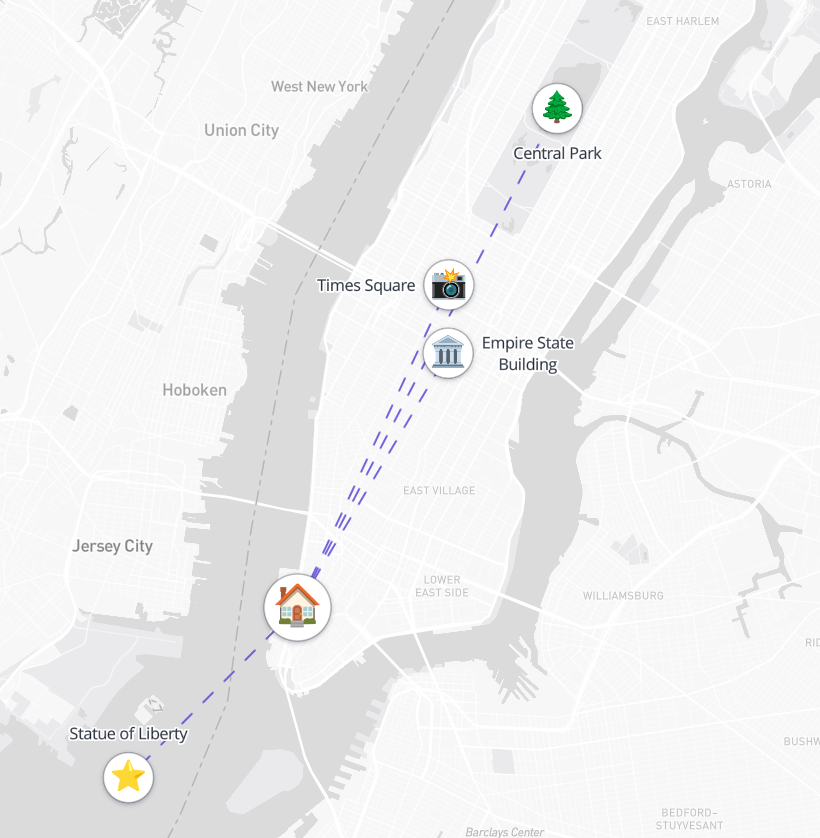 ViciniMap export — landmarks plotted around one New York address