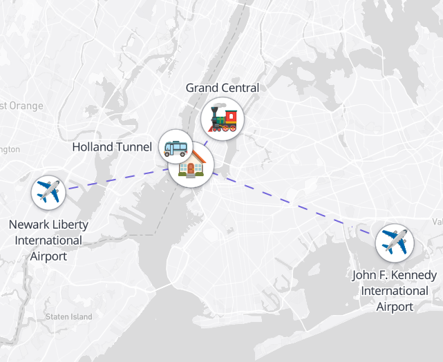 Transit proximity map with metro, bus and airport